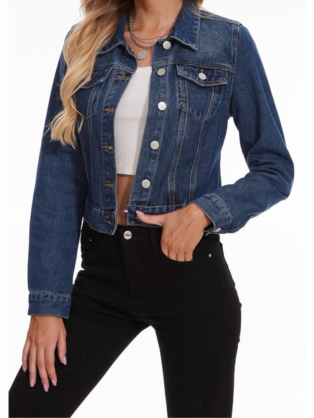 Classic High-Rise Dark Blue Denim Jacket by